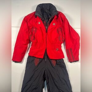 Vintage Bogner Ski Suit Womens Snowsuit One Piece Shell Snow Bib Red USA 4